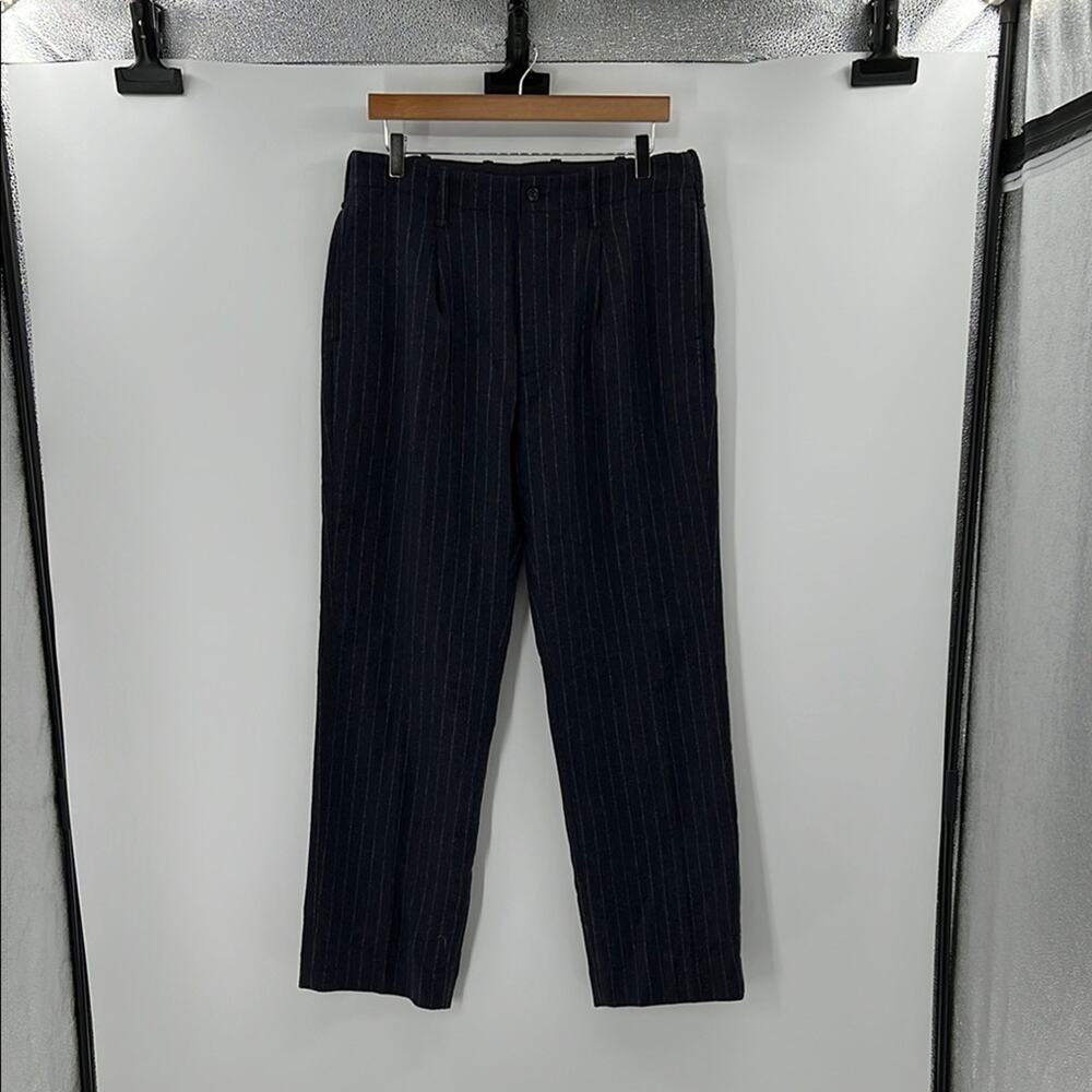 AYR Women's High Rise Chalk Stripes Wool Trousers - Navy - Medium - Sample
